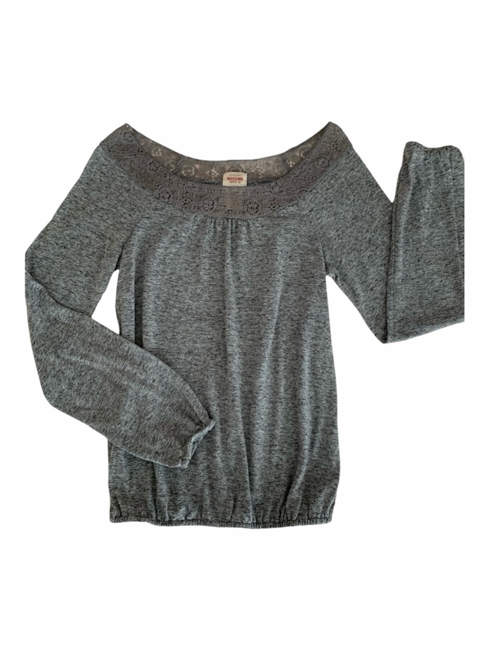 Mossimo Supply Co. Gray Lace Trim Boat Neck Long Sleeve Shirt Juniors Small S